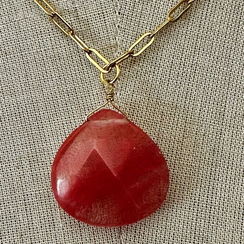 Faceted Dyed Quartz Pendant Necklace on Gold-Tone Paperclip Chain
